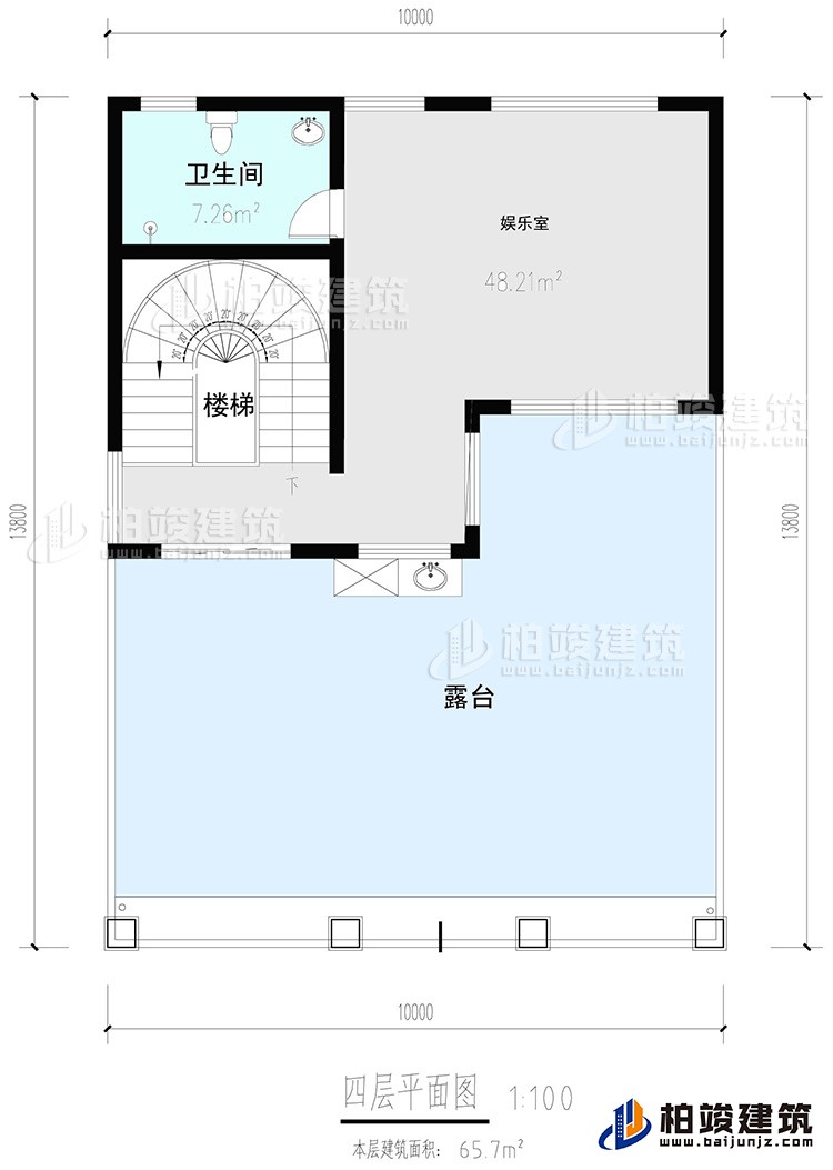 四层:娱乐室,公卫,楼梯,露台