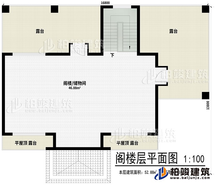 阁楼:阁楼/储物间、2平屋顶露台、2露台